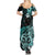 Aotearoa Kia Ora New Zealand Ta Moko Turquoise Version Family Matching Summer Maxi Dress and Hawaiian Shirt LT01 - Polynesian Pride