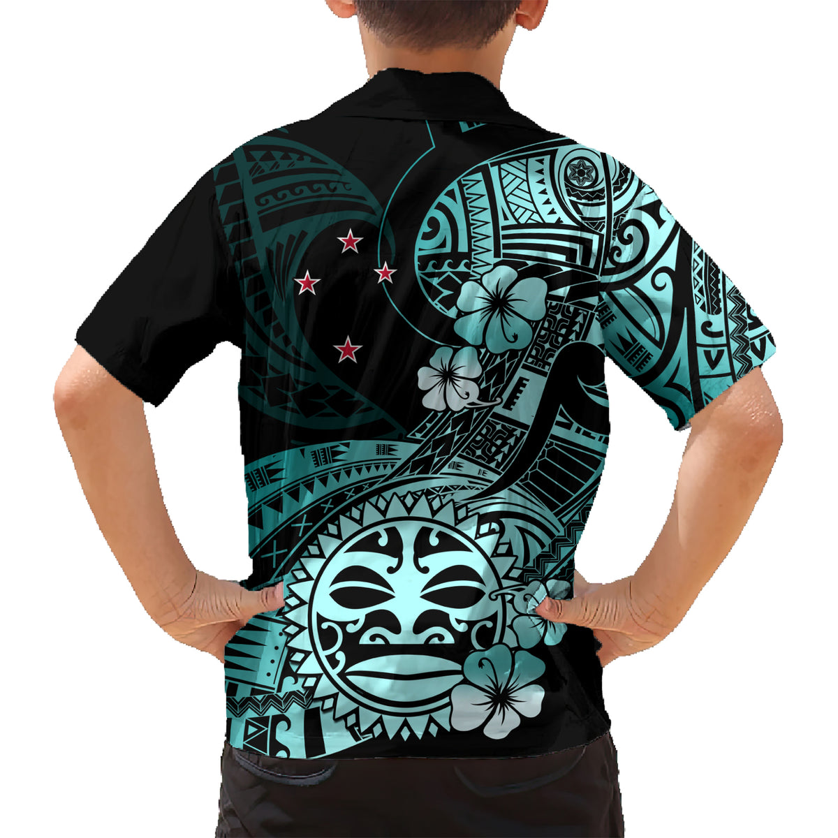 Aotearoa Kia Ora New Zealand Ta Moko Turquoise Version Kid Hawaiian Shirt LT01 - Polynesian Pride