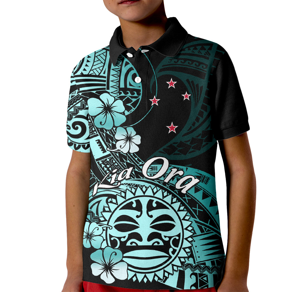 Aotearoa Kia Ora New Zealand Ta Moko Turquoise Version Kid Polo Shirt LT01 Kid Turquoise - Polynesian Pride