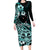 Aotearoa Kia Ora New Zealand Ta Moko Turquoise Version Long Sleeve Bodycon Dress LT01 Long Dress Turquoise - Polynesian Pride