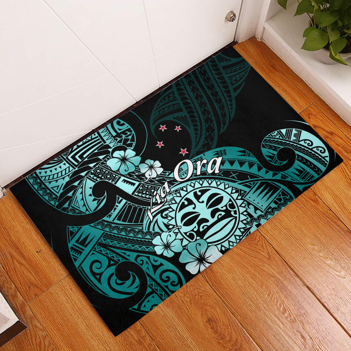 Aotearoa Kia Ora New Zealand Ta Moko Turquoise Version Rubber Doormat LT01 Turquoise - Polynesian Pride