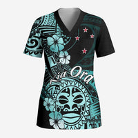 Aotearoa Kia Ora New Zealand Ta Moko Turquoise Version Scrub Top LT01 Adult Turquoise - Polynesian Pride