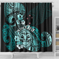 Aotearoa Kia Ora New Zealand Ta Moko Turquoise Version Shower Curtain LT01 - Polynesian Pride