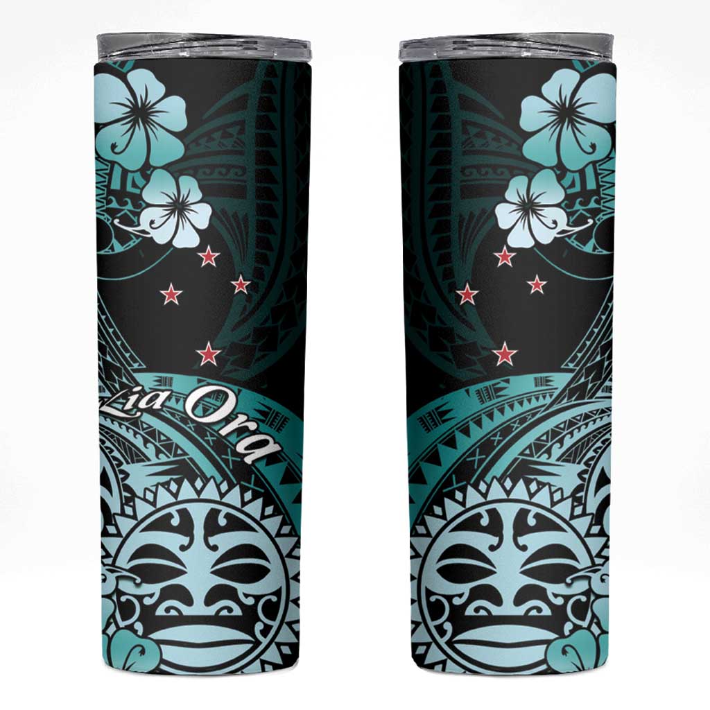 Aotearoa Kia Ora New Zealand Ta Moko Turquoise Version Skinny Tumbler