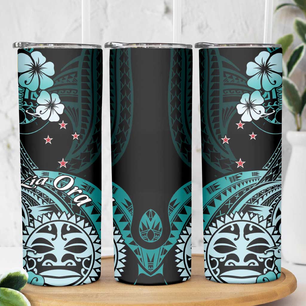 Aotearoa Kia Ora New Zealand Ta Moko Turquoise Version Skinny Tumbler