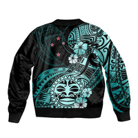 Aotearoa Kia Ora New Zealand Ta Moko Turquoise Version Sleeve Zip Bomber Jacket LT01 - Polynesian Pride