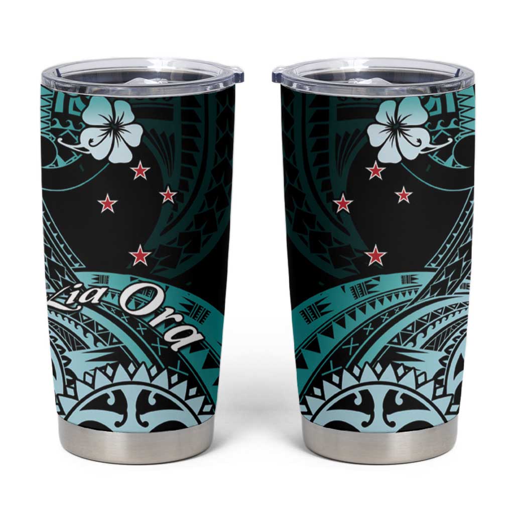 Aotearoa Kia Ora New Zealand Ta Moko Turquoise Version Tumbler Cup LT01 Turquoise - Polynesian Pride