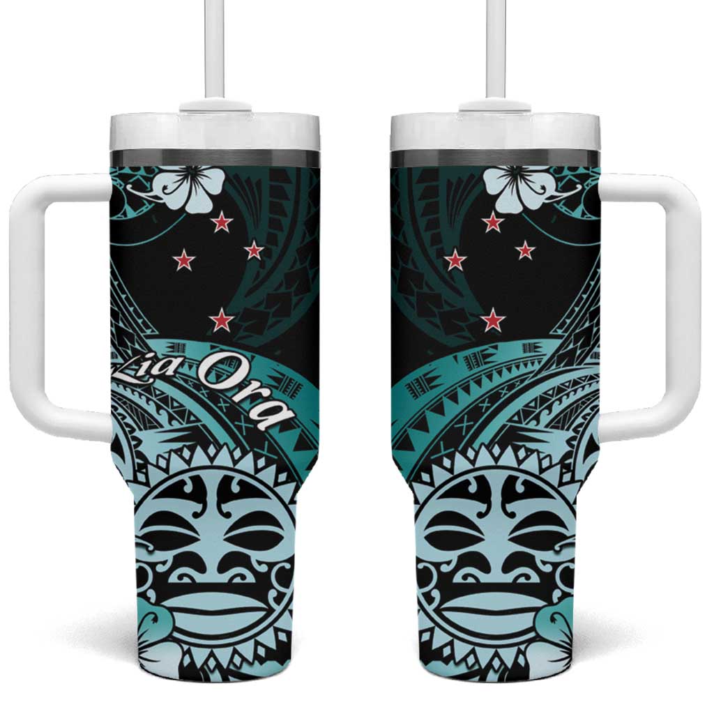 Aotearoa Kia Ora New Zealand Ta Moko Turquoise Version Tumbler With Handle