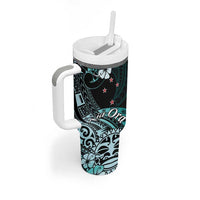 Aotearoa Kia Ora New Zealand Ta Moko Turquoise Version Tumbler With Handle LT01 - Polynesian Pride