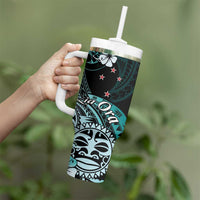 Aotearoa Kia Ora New Zealand Ta Moko Turquoise Version Tumbler With Handle LT01 - Polynesian Pride