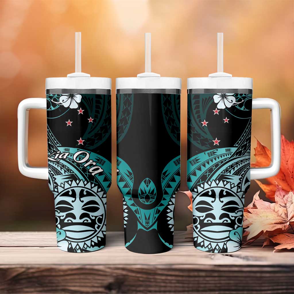 Aotearoa Kia Ora New Zealand Ta Moko Turquoise Version Tumbler With Handle LT01 - Polynesian Pride