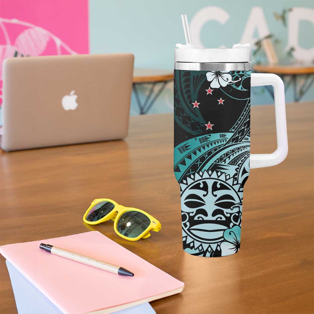 Aotearoa Kia Ora New Zealand Ta Moko Turquoise Version Tumbler With Handle LT01 - Polynesian Pride