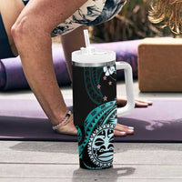 Aotearoa Kia Ora New Zealand Ta Moko Turquoise Version Tumbler With Handle LT01 - Polynesian Pride