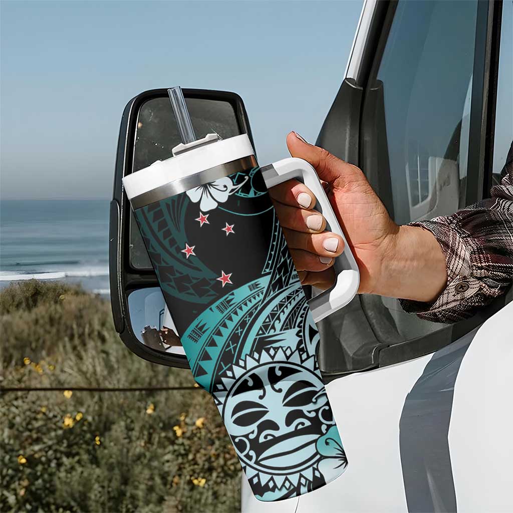 Aotearoa Kia Ora New Zealand Ta Moko Turquoise Version Tumbler With Handle LT01 - Polynesian Pride