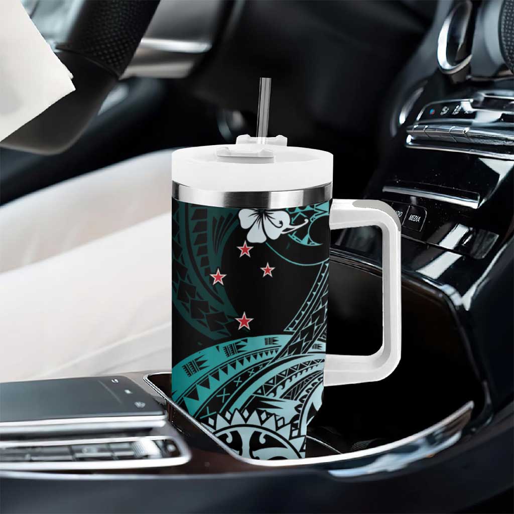 Aotearoa Kia Ora New Zealand Ta Moko Turquoise Version Tumbler With Handle LT01 - Polynesian Pride