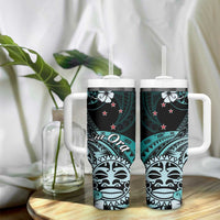 Aotearoa Kia Ora New Zealand Ta Moko Turquoise Version Tumbler With Handle LT01 - Polynesian Pride