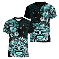 Aotearoa Kia Ora New Zealand Ta Moko Turquoise Version Women V Neck T Shirt LT01 - Polynesian Pride