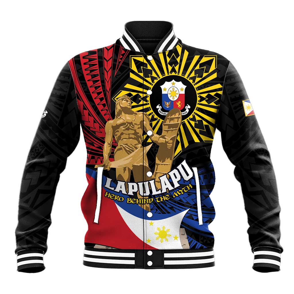 Personalized Lapulapu The First Filipino Hero Baseball Jacket Polynesian Pattern LT01 Unisex Black - Polynesian Pride