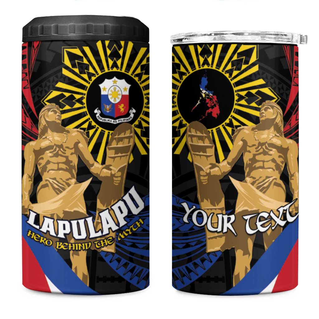 Personalized Lapulapu The First Filipino Hero 4 in 1 Can Cooler Tumbler Polynesian Pattern LT01 One Size: 16 oz Black - Polynesian Pride