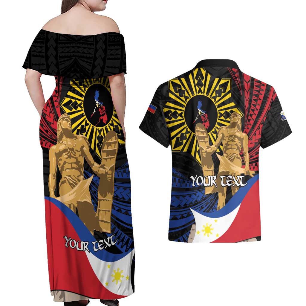 Personalized Lapulapu The First Filipino Hero Couples Matching Off Shoulder Maxi Dress and Hawaiian Shirt Polynesian Pattern LT01 - Polynesian Pride