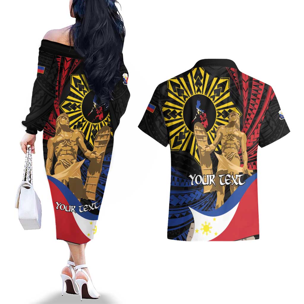 Personalized Lapulapu The First Filipino Hero Couples Matching Off The Shoulder Long Sleeve Dress and Hawaiian Shirt Polynesian Pattern LT01 - Polynesian Pride