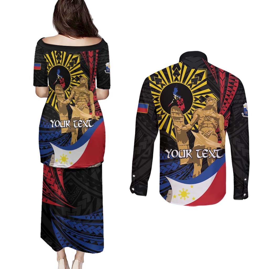 Personalized Lapulapu The First Filipino Hero Couples Matching Puletasi and Long Sleeve Button Shirt Polynesian Pattern LT01 - Polynesian Pride
