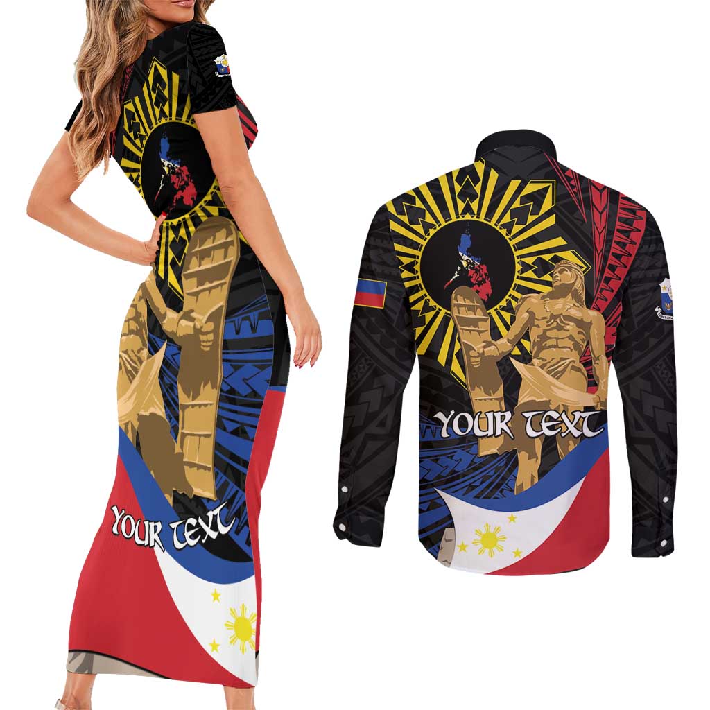 Personalized Lapulapu The First Filipino Hero Couples Matching Short Sleeve Bodycon Dress and Long Sleeve Button Shirt Polynesian Pattern LT01 - Polynesian Pride