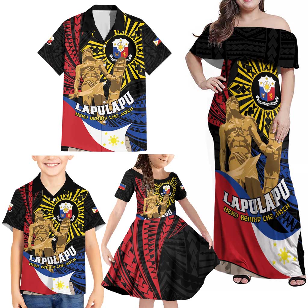 Personalized Lapulapu The First Filipino Hero Family Matching Off Shoulder Maxi Dress and Hawaiian Shirt Polynesian Pattern