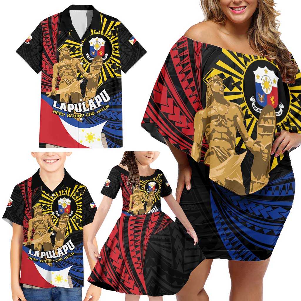 Personalized Lapulapu The First Filipino Hero Family Matching Off Shoulder Short Dress and Hawaiian Shirt Polynesian Pattern LT01 - Polynesian Pride