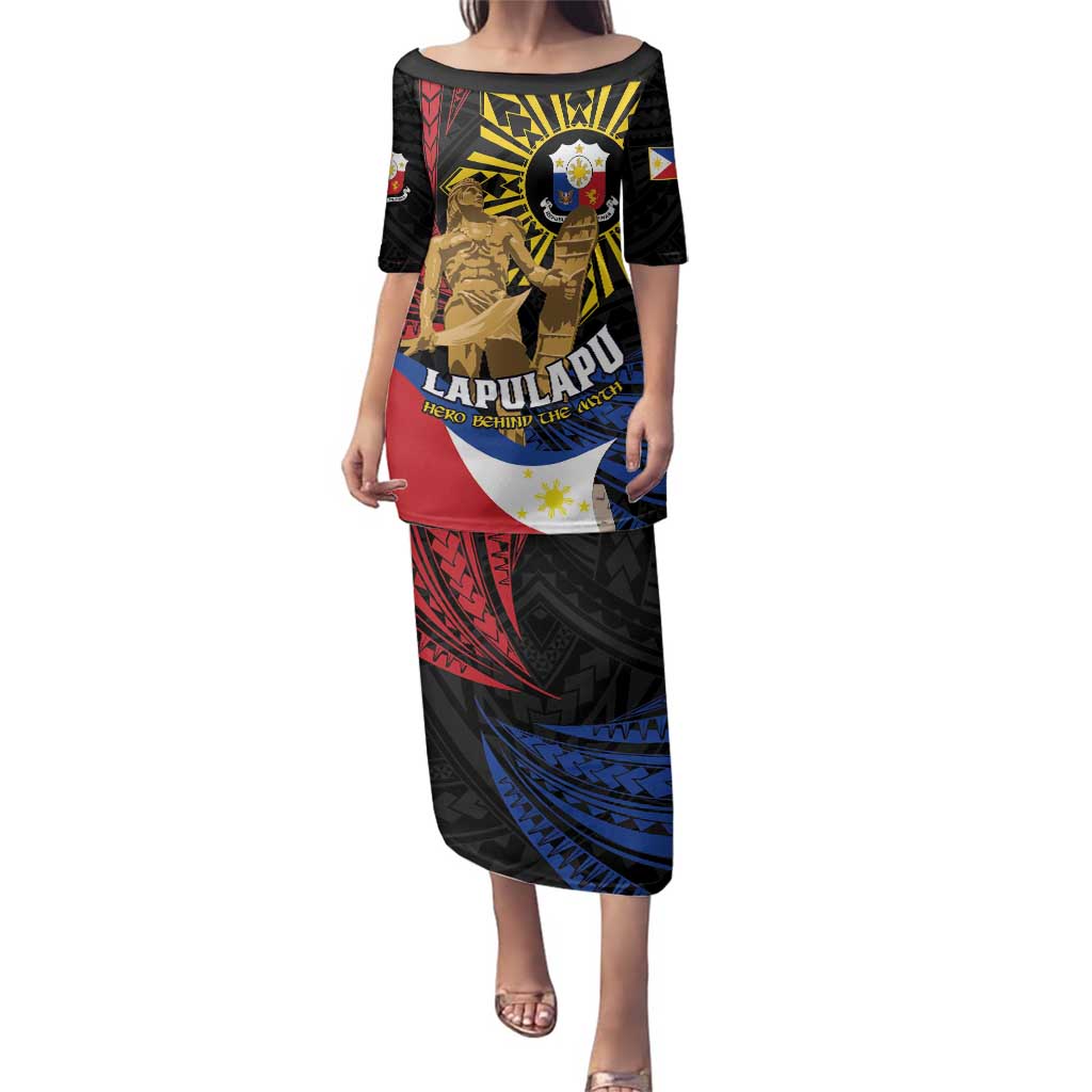 Personalized Lapulapu The First Filipino Hero Family Matching Puletasi and Hawaiian Shirt Polynesian Pattern LT01 Mom's Dress Black - Polynesian Pride