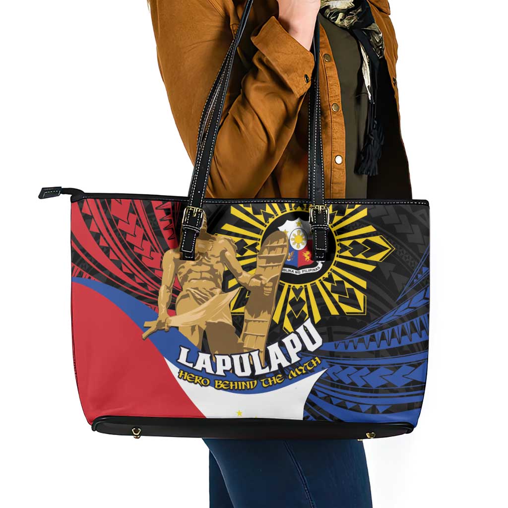 Lapulapu The First Filipino Hero Leather Tote Bag Polynesian Pattern LT01 - Polynesian Pride