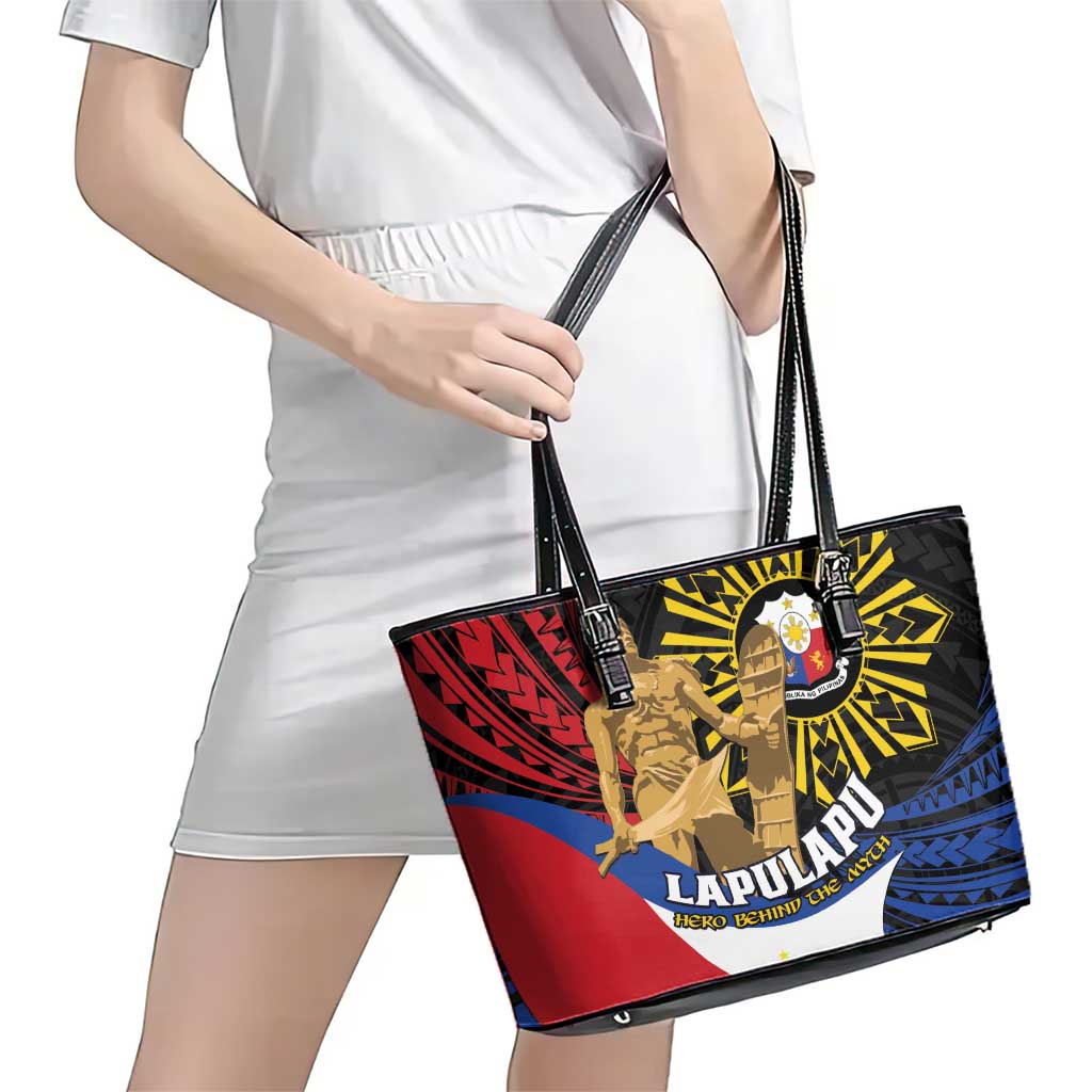 Lapulapu The First Filipino Hero Leather Tote Bag Polynesian Pattern LT01 - Polynesian Pride
