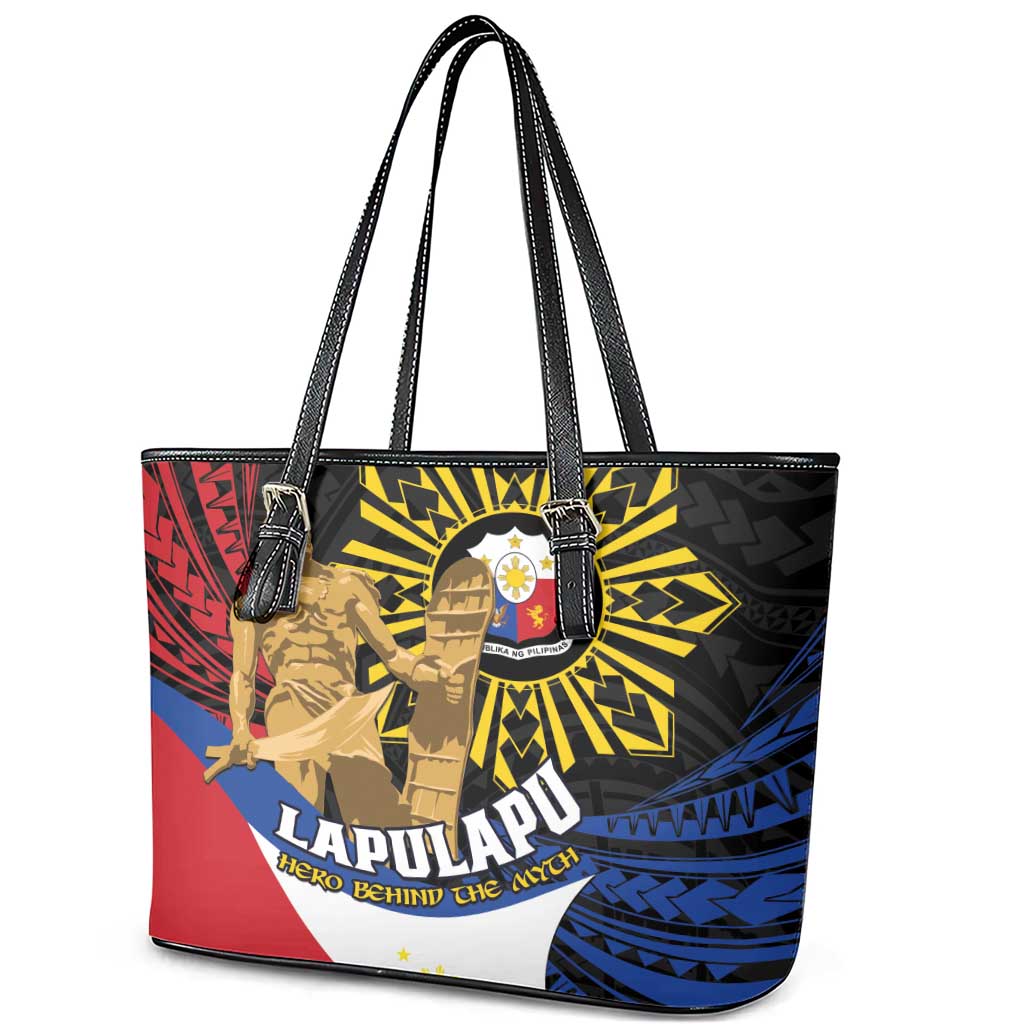 Lapulapu The First Filipino Hero Leather Tote Bag Polynesian Pattern LT01 - Polynesian Pride