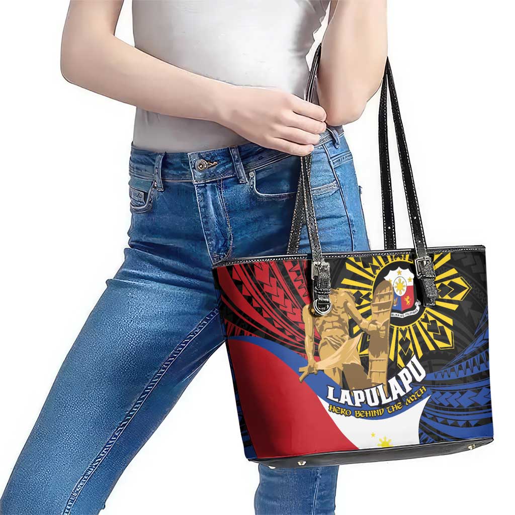 Lapulapu The First Filipino Hero Leather Tote Bag Polynesian Pattern LT01 - Polynesian Pride