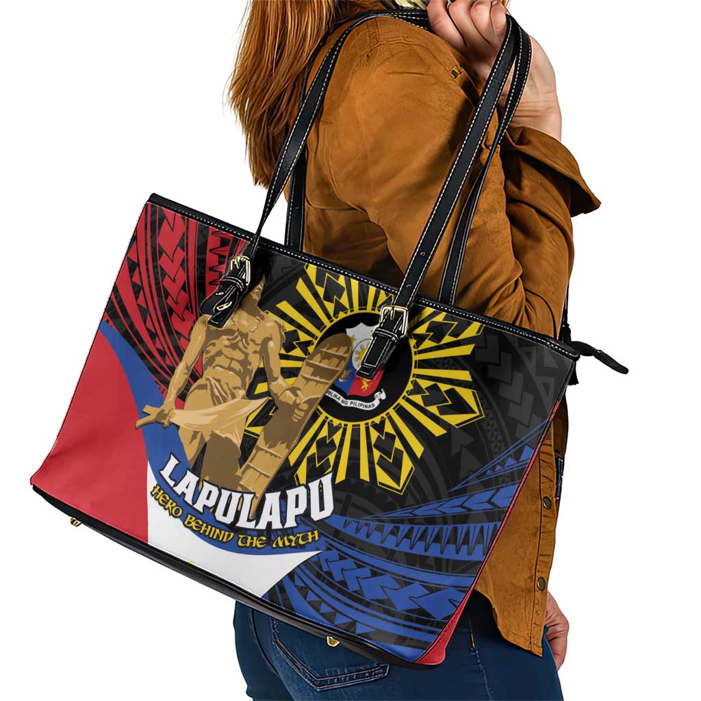 Lapulapu The First Filipino Hero Leather Tote Bag Polynesian Pattern LT01 - Polynesian Pride