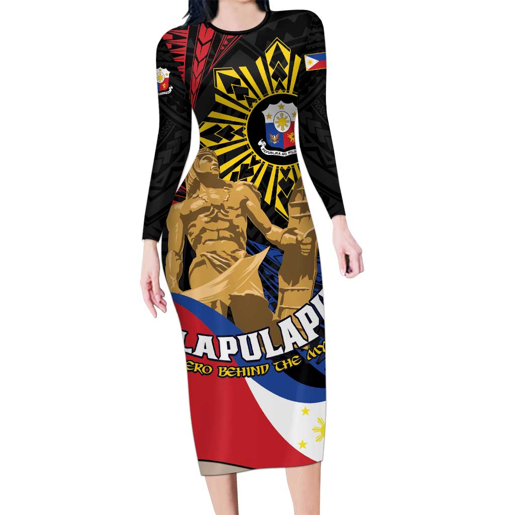 Personalized Lapulapu The First Filipino Hero Long Sleeve Bodycon Dress Polynesian Pattern