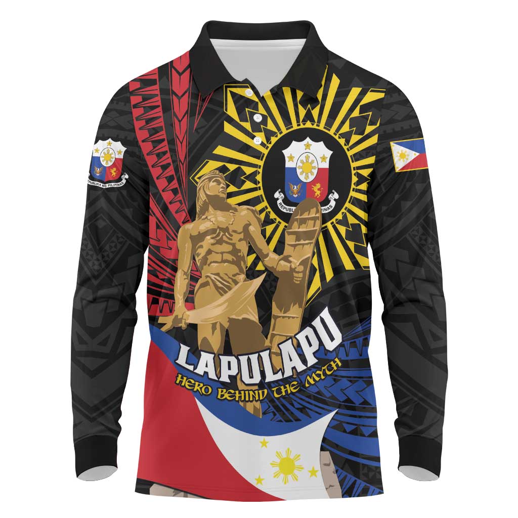 Personalized Lapulapu The First Filipino Hero Long Sleeve Polo Shirt Polynesian Pattern