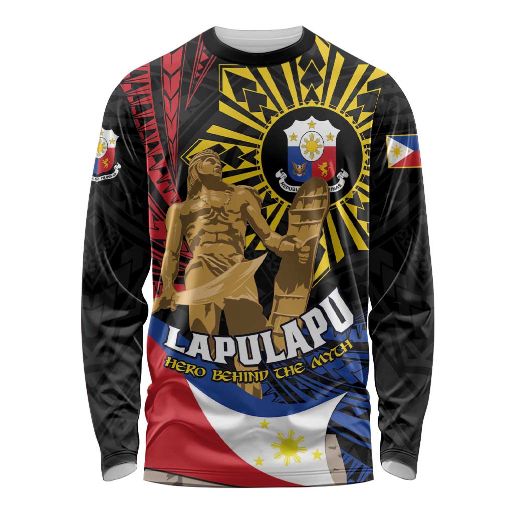 Personalized Lapulapu The First Filipino Hero Long Sleeve Shirt Polynesian Pattern LT01 Unisex Black - Polynesian Pride