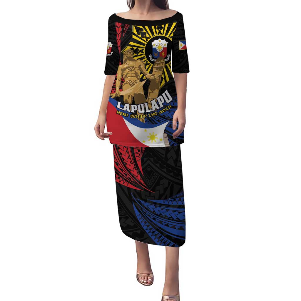 Personalized Lapulapu The First Filipino Hero Puletasi Polynesian Pattern LT01 Long Dress Black - Polynesian Pride