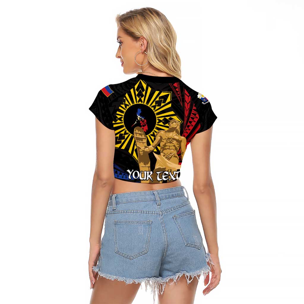 Personalized Lapulapu The First Filipino Hero Raglan Cropped T Shirt Polynesian Pattern LT01 - Polynesian Pride
