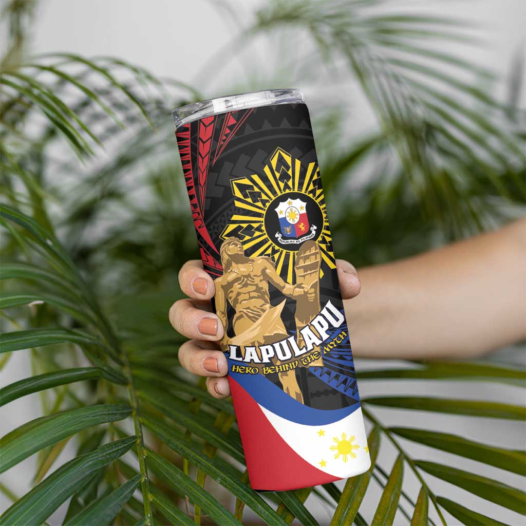 Personalized Lapulapu The First Filipino Hero Skinny Tumbler Polynesian Pattern