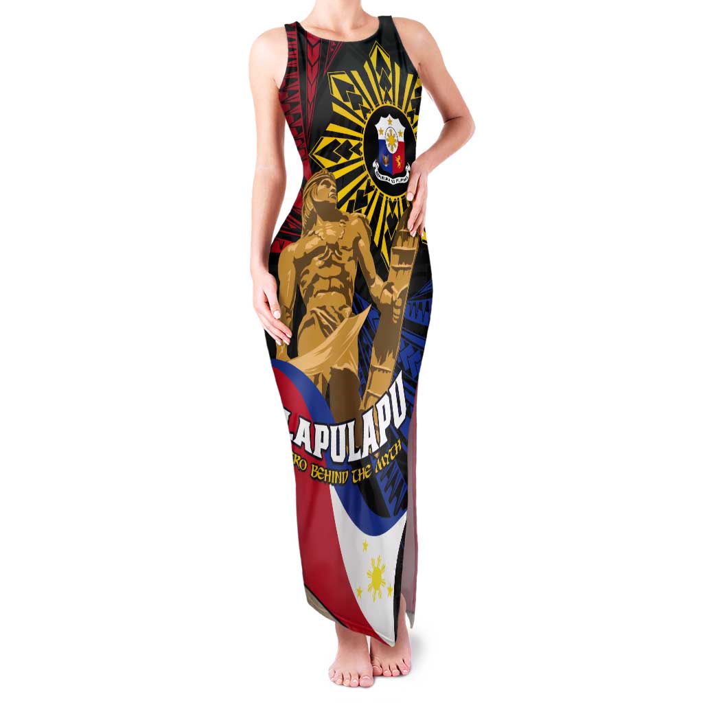 Personalized Lapulapu The First Filipino Hero Tank Maxi Dress Polynesian Pattern LT01 Women Black - Polynesian Pride