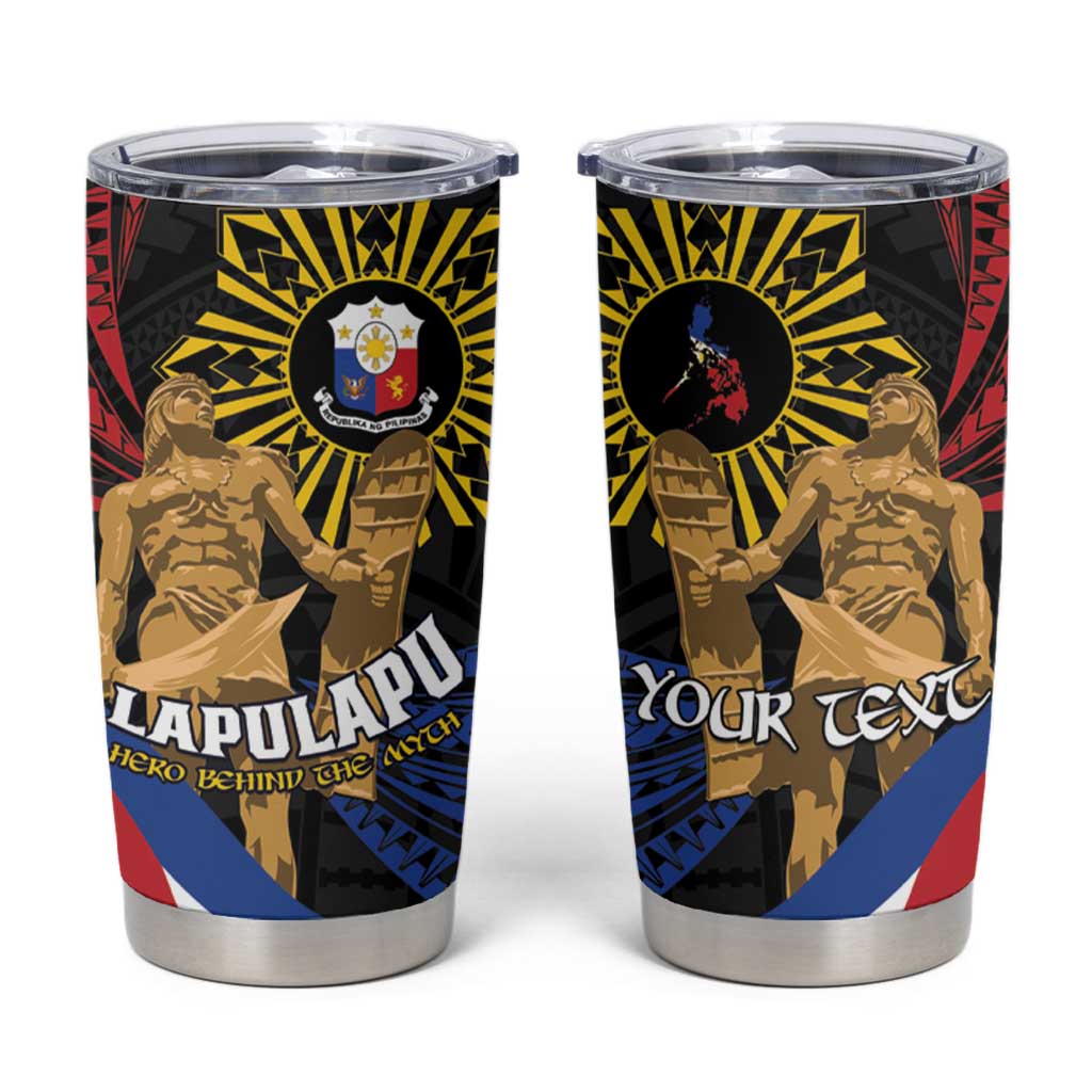 Personalized Lapulapu The First Filipino Hero Tumbler Cup Polynesian Pattern LT01 Black - Polynesian Pride
