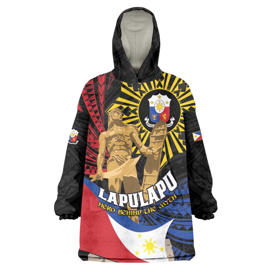Personalized Lapulapu The First Filipino Hero Wearable Blanket Hoodie Polynesian Pattern LT01 One Size Black - Polynesian Pride