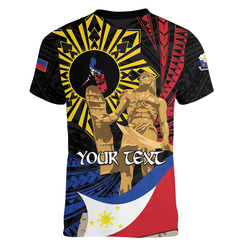 Personalized Lapulapu The First Filipino Hero Women V-Neck T-Shirt Polynesian Pattern LT01 - Polynesian Pride
