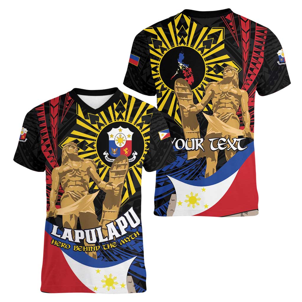 Personalized Lapulapu The First Filipino Hero Women V-Neck T-Shirt Polynesian Pattern LT01 - Polynesian Pride