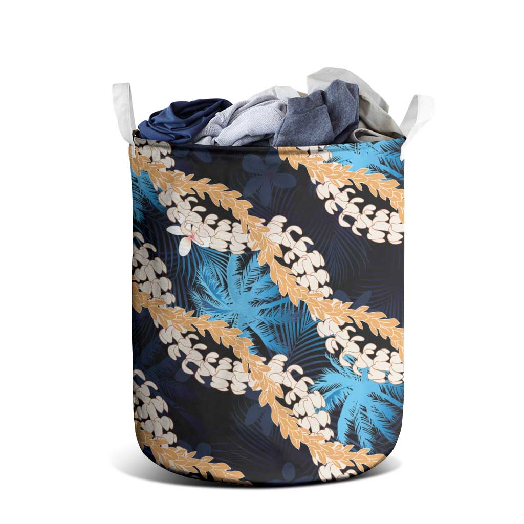 Puakenikeni Maile Lei Laundry Basket Frangipani Blue Tropical Leaves LT01 - Polynesian Pride