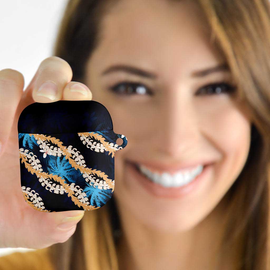 Puakenikeni Maile Lei AirPods Case Frangipani Blue Tropical Leaves LT01 - Polynesian Pride