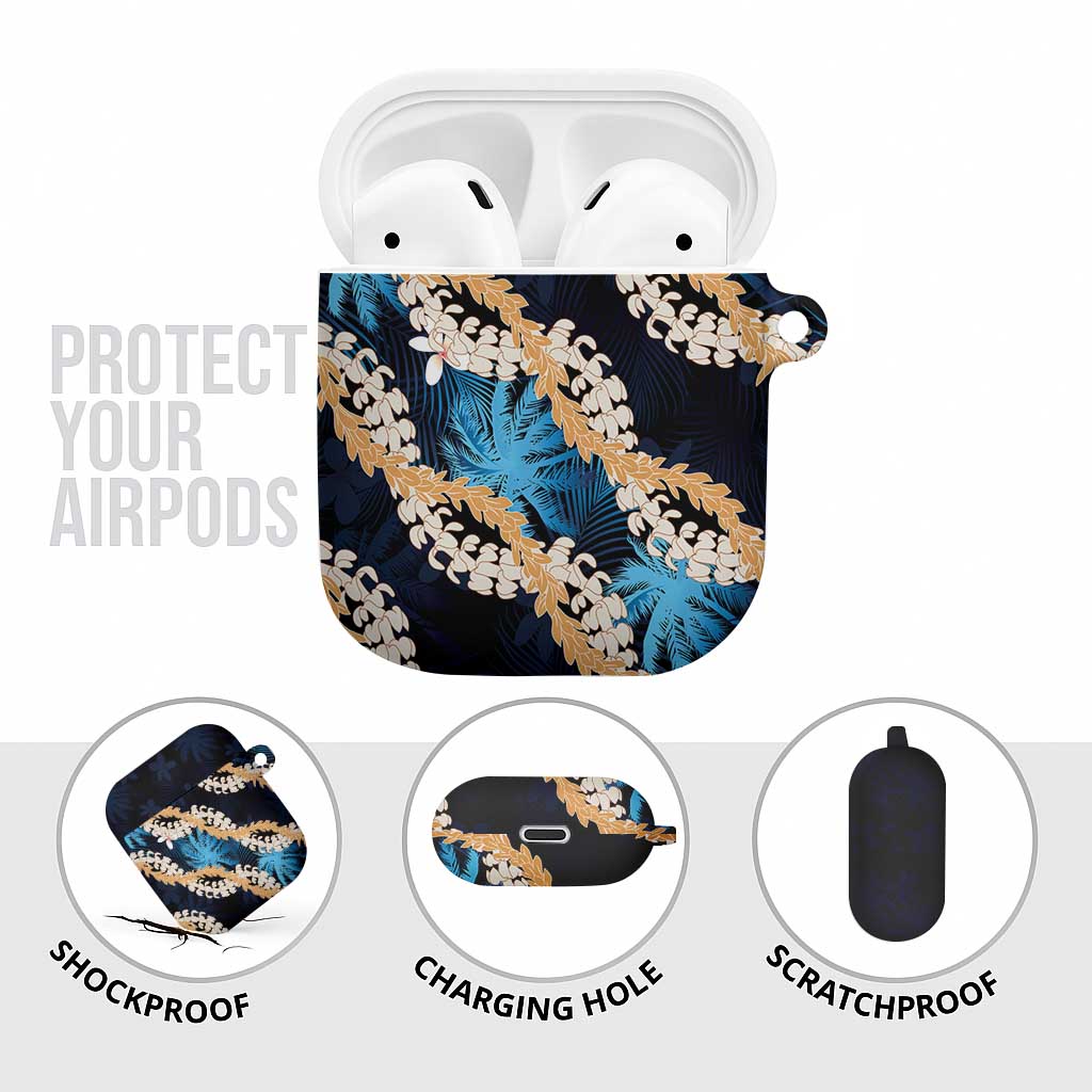 Puakenikeni Maile Lei AirPods Case Frangipani Blue Tropical Leaves LT01 - Polynesian Pride