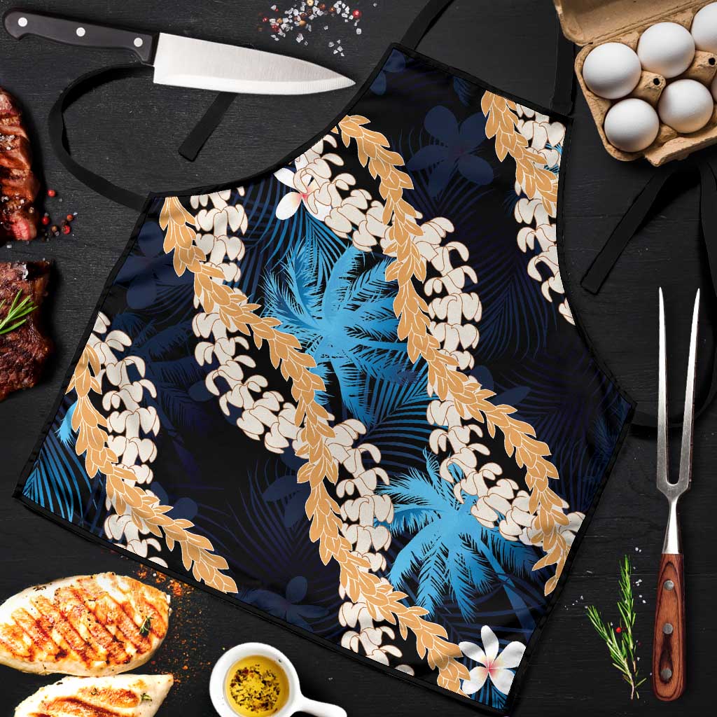 Puakenikeni Maile Lei Apron Frangipani Blue Tropical Leaves LT01 Blue - Polynesian Pride
